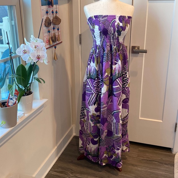 Cynthia Mehta Purple Tropical Dress Hawaiian Dress Beachy Dress Straples Sz 12 - Picture 1 of 6